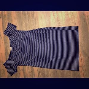 Off shoulder blue & white striped dress